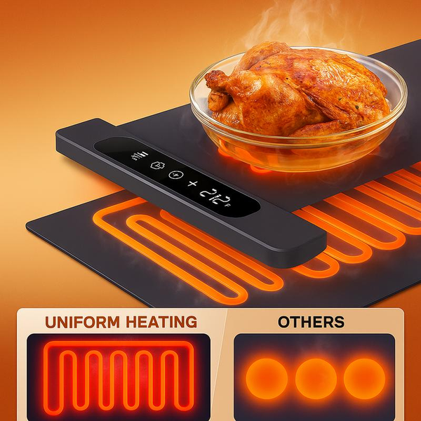 Silicone Food Warming Tray – Electric Heating Mat with 11 Temperature Settings, 10-Hour Timer, Full Surface Rapid Heating, Foldable for Kitchen Countertop & Buffet Parties