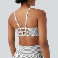 Halara 2-Piece Low Support U Neck Cut Out Stripe Yoga Sports Bra & High Waisted Drawstring Striped Yoga Pants with Pockets Set