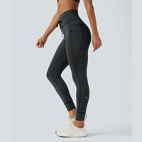 Halara 2-Piece Low Support U Neck Cut Out Stripe Yoga Sports Bra & High Waisted Drawstring Striped Yoga Pants with Pockets Set