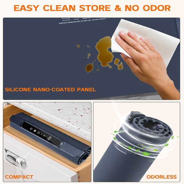 Silicone Food Warming Tray – Electric Heating Mat with 11 Temperature Settings, 10-Hour Timer, Full Surface Rapid Heating, Foldable for Kitchen Countertop & Buffet Parties