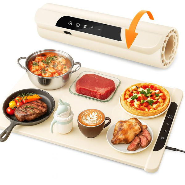Silicone Food Warming Tray – Electric Heating Mat with 11 Temperature Settings, 10-Hour Timer, Full Surface Rapid Heating, Foldable for Kitchen Countertop & Buffet Parties